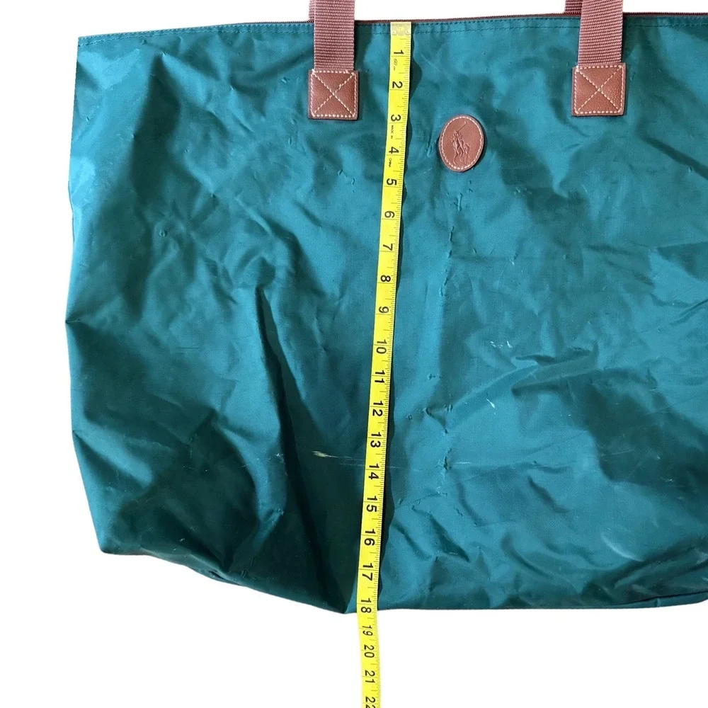 Polo Ralph‎ Lauren Green Nylon Oversized Tote Bag Zip Top Weekender Travel Bag